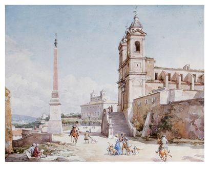 École italienne
La Trinité des Monts à Rome
Aquarelle....
