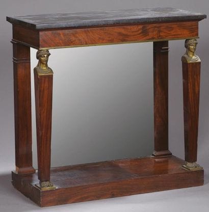 Table CONSOLE en acajou flammé, les montants...