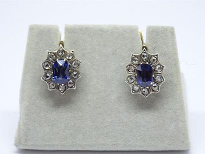 Paire de boucles d'oreille en or serties...