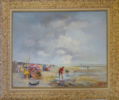 Charles POLLACI (1907-1989)
Plage 
huile...