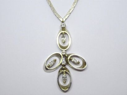 Collier ras de cou en or gris 750°/00, pendant...