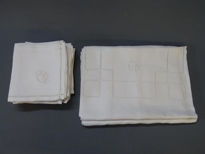 Nappe et quinze serviettes en coton, jour...