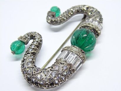 Broche harpe Art déco en argent pavée de...