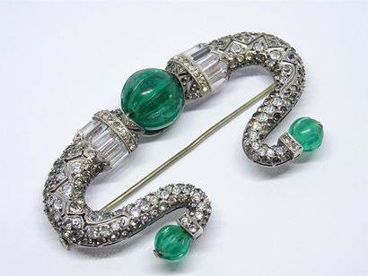 Broche harpe Art déco en argent pavée de...