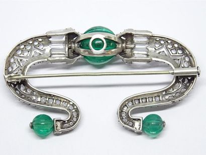 Broche harpe Art déco en argent pavée de...
