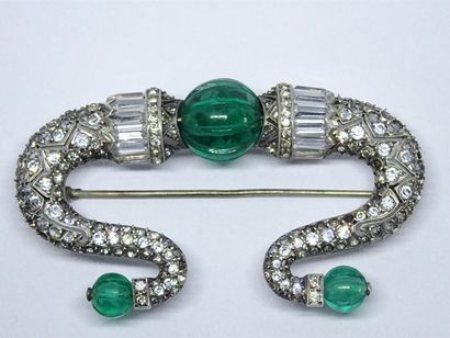 Broche harpe Art déco en argent pavée de...