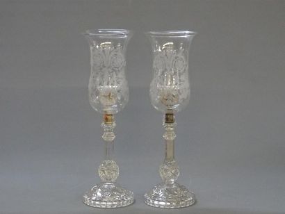 BACCARAT: 
Paire de photophores en cristal...