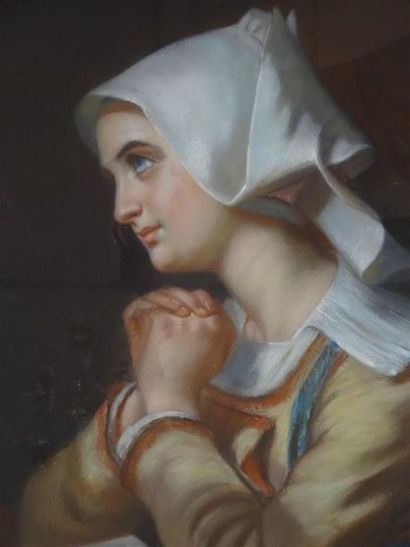 Ecole française XIX° siècle
Femme à la prière
Pastel...