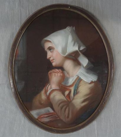 Ecole française XIX° siècle
Femme à la prière
Pastel...