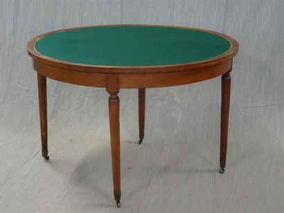 Table à jeux en demi lune en acajou, plateau...