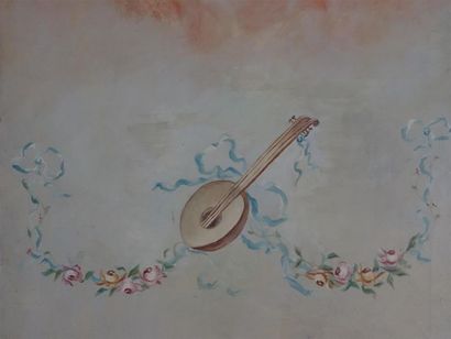 Paire de tableaux aux putti allégoriques...