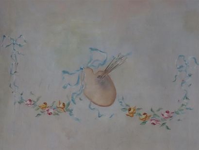 Paire de tableaux aux putti allégoriques...