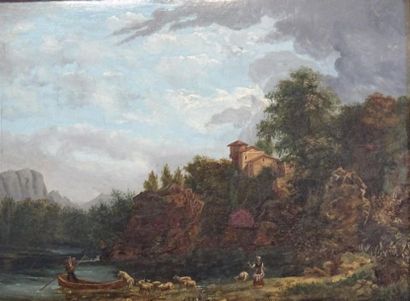 Ecole Française XIX°
Paysage de bord de rivière
huile...