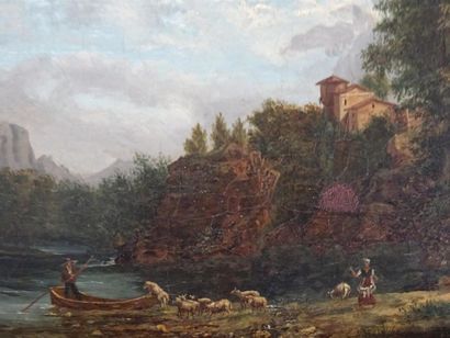 Ecole Française XIX°
Paysage de bord de rivière
huile...