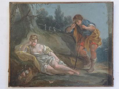 Ecole française XIX° dans le gout de Boucher,
Scène...