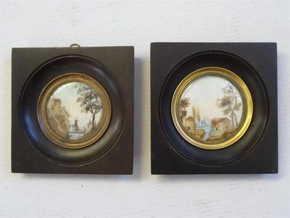 Ecole Française XIX°
Paysages 
Paire de miniatures...