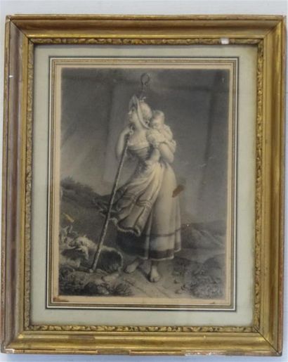 Ecole Française fin XIX°
Bergère et enfant
Dessin...