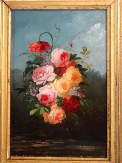 Ecole Française XIXe - 
Paire de bouquets
Huiles...