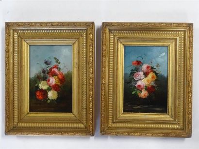Ecole Française XIXe - 
Paire de bouquets
Huiles...