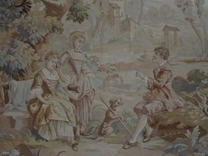 Tapisserie au petit point à décor de scène...