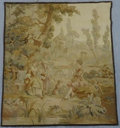 Tapisserie au petit point à décor de scène...
