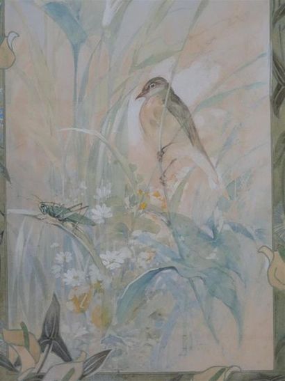 Ecole Française /art nouveau
Oiseau et cigale
Aquarelle,...
