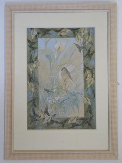 Ecole Française /art nouveau
Oiseau et cigale
Aquarelle,...
