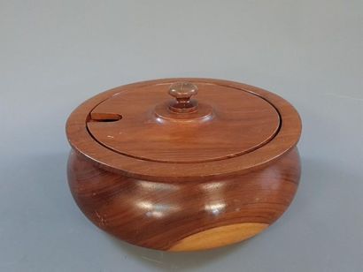 Grande boîte ronde à couvercle en acajou...
