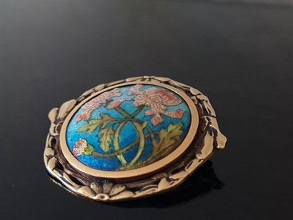 Enamel brooch with poppies decoration, signed...