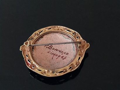 Enamel brooch with poppies decoration, signed...