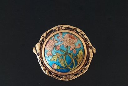 Enamel brooch with poppies decoration, signed...