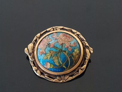 Enamel brooch with poppies decoration, signed...
