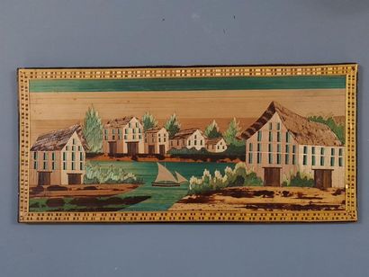 Coffret en marqueterie de paille, découvrant...