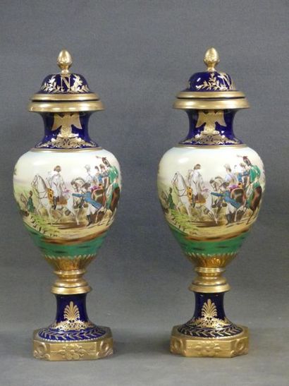 Pair of large covered porcelain spindle vases
Empire...