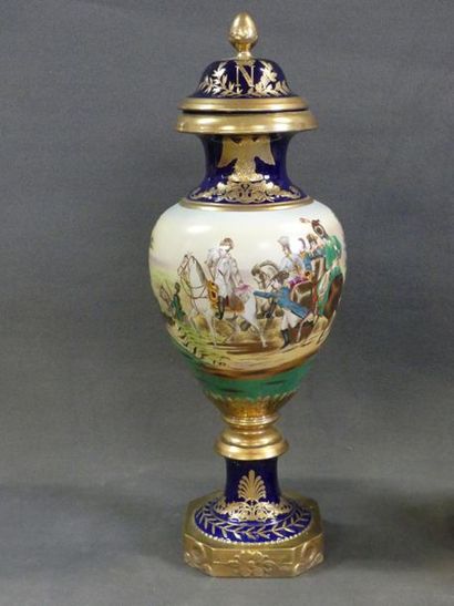 Pair of large covered porcelain spindle vases
Empire...