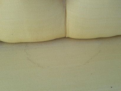 Three-seat mahogany sofa, yellow fabric.
Napoleon...