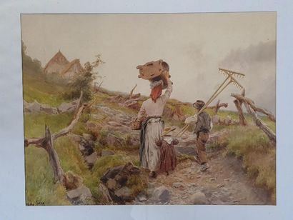 Pierre COMBA (1859-1934)
Retour des champs
Aquarelle...