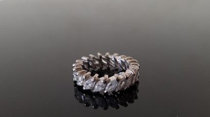 Platinum wedding band set with 20 shuttle-cut...