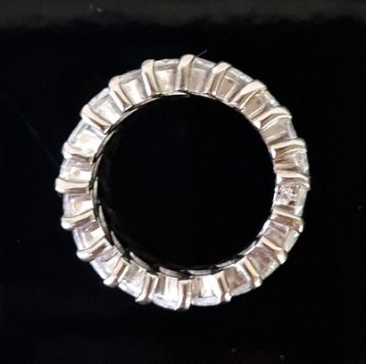 Platinum wedding band set with 20 shuttle-cut...