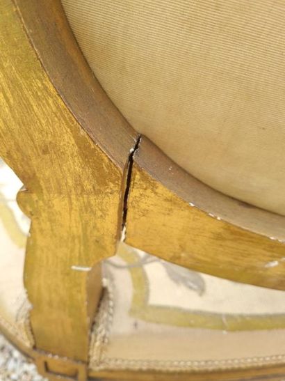 Wooden and gilded stucco living room, upholstered...