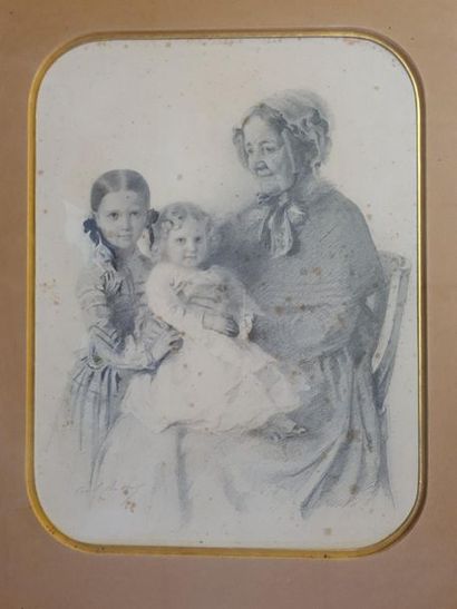 Ecole Française XIX°
Portrait de famille.
Dessin,...