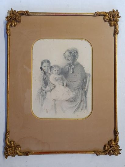 Ecole Française XIX°
Portrait de famille.
Dessin,...