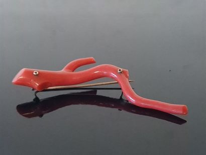 Coral branch mounted on a brooch, gold rod...