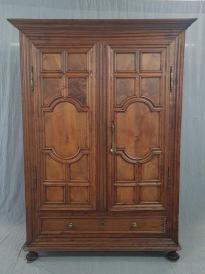 Belle armoire en noyer moulé, portes parquetées,...
