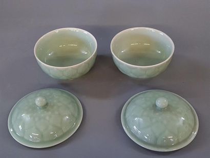 Paire de pots couverts en faïence céladon...