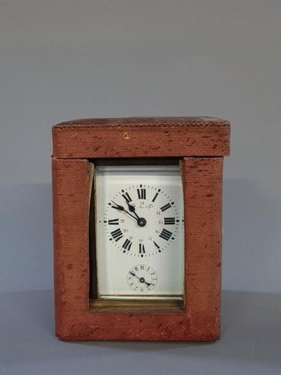 Travel alarm clock with canvas box. Watchmaker...