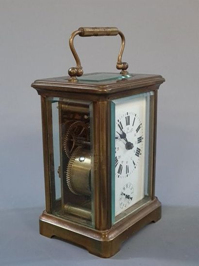 Travel alarm clock with canvas box. Watchmaker...