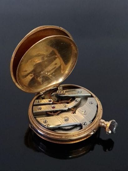 Pocket watch in gold and 750°/ 00 gold binoculars....