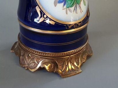 Pair of blue porcelain lamp bases decorated...