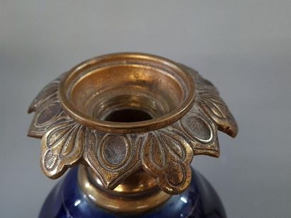 Pair of blue porcelain lamp bases decorated...